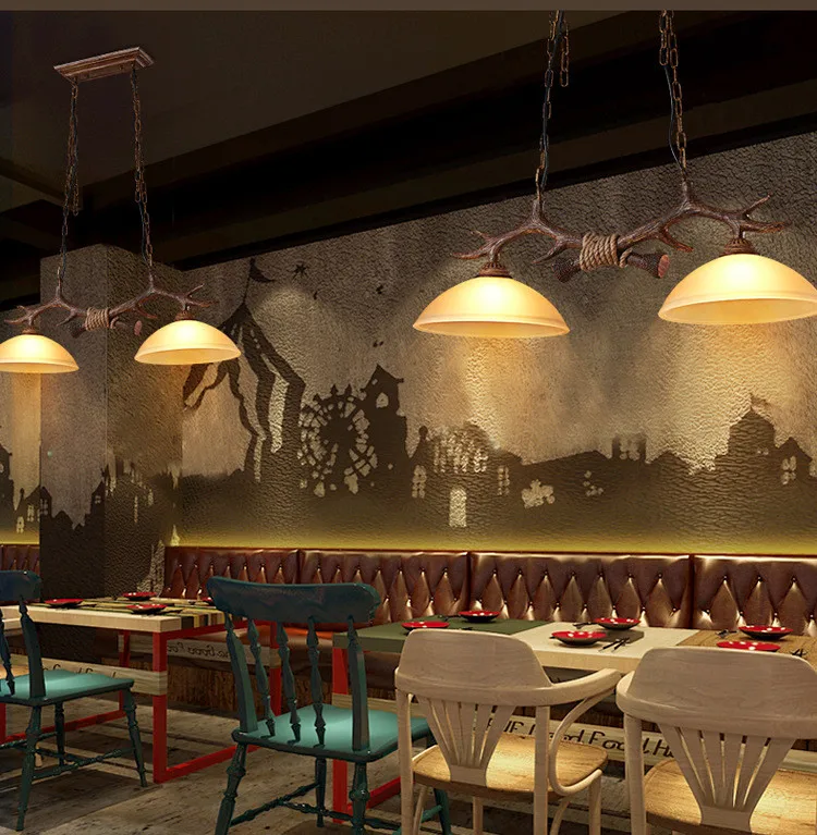 Современная люстра античный двойной рога люстра освещение смолы ресторан Droplight блеск кафе Лофт декоративная люстра потолок