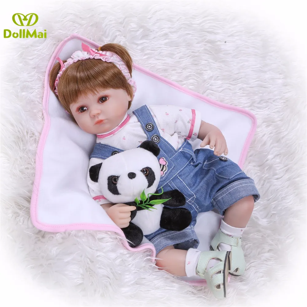 

Reborn baby dolls 18"40cm silicone reborn baby dolls lifelike newborn baby girl with panda plush bebes reborn realista