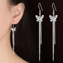 NEHZY 925 sterling silber neue Frau Weibliche ohr draht mode lange abschnitt der Tropfen Earrin schmetterling quaste mode schmuck