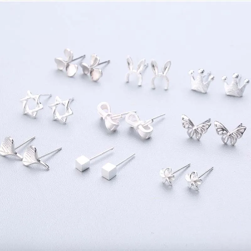 

925 Sterling Silver Cute Animal Geometric Small Stud Earrings For Girls Gift Womens Earings Casual Sterling-silver-jewelry New