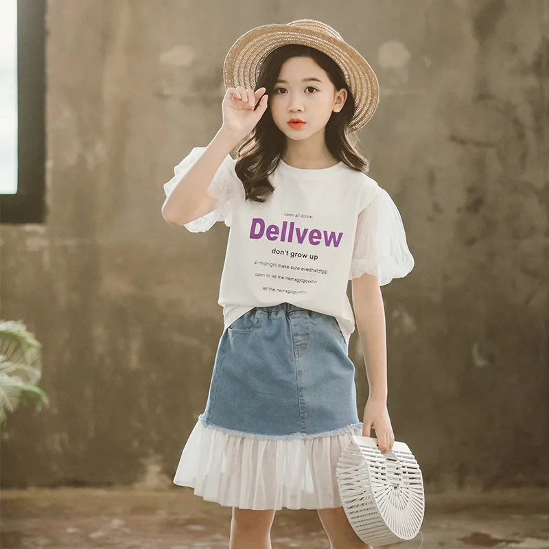 

Teenage Kids Baby Girls Outfit Clothes Letters Print T-shirt Tops+Short Skirt 2PCS Clothing Sets Summer Casual Girls Clothes Set
