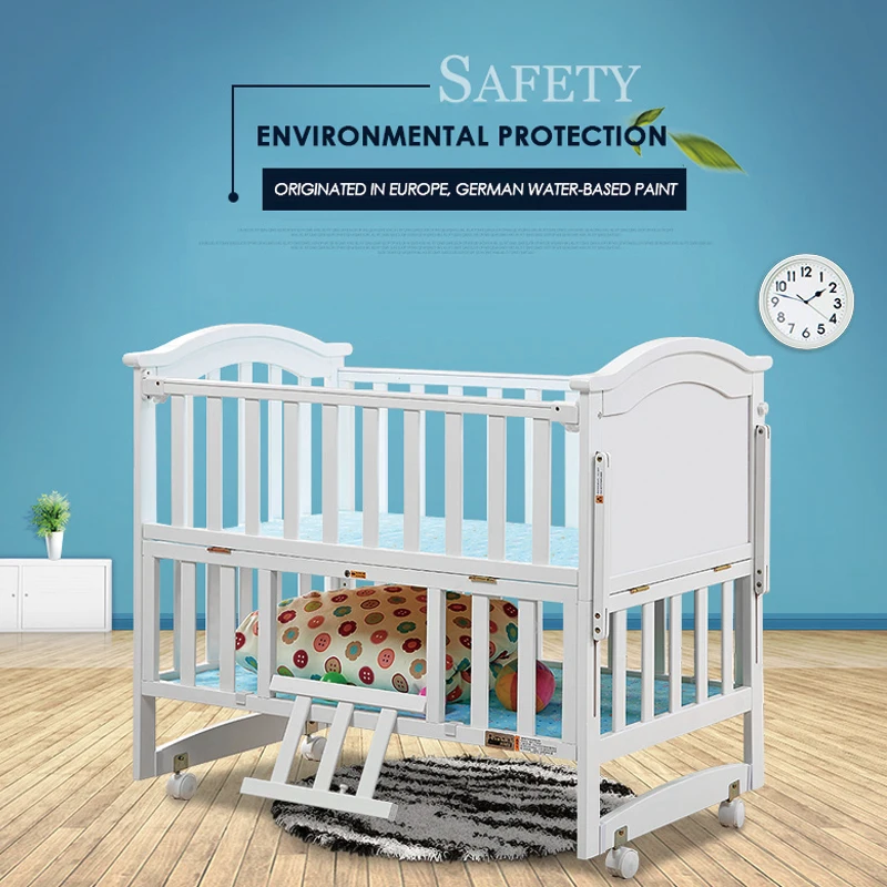 

Russian warehouse environmental protection Baby multifunction wood crib solid wood baby bed bedding kids wooden bed baby shaker