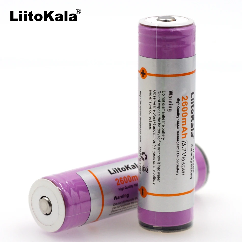 Комплект из 2 предметов. Liitokala 18650 ICR18650-26FM 2600 mAh Защищенный Литий-ионный аккумулятор 3,7 V с печатным фонариком