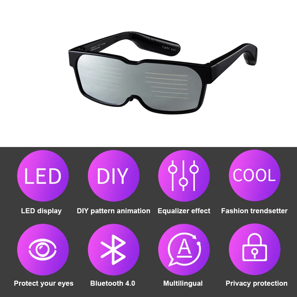 Новинка Bluetooth светодиодный очки специальные атмосферные солнечные очки динамический светящийся светильник для ночного клуба фестиваль День рождения KTV подарок
