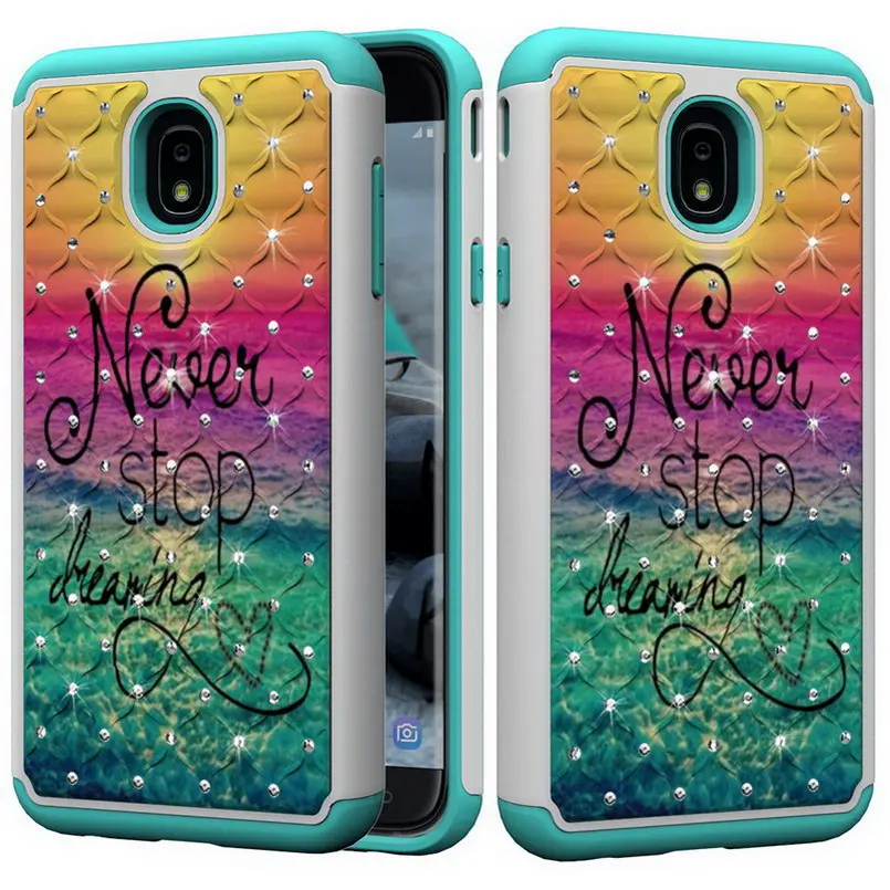 Case for Samsung Galaxy J7 2018 US Version Painted PC and TPU Bling Glitter Diamond Cover for Samsung J7 2018 US Version Funda  4