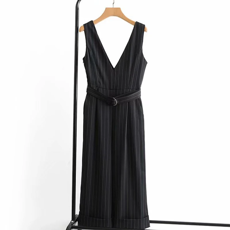 Women's Clothing Jumpsuit 2019 Striped Waistband With Wide-Leg Jumpsuit Ms Summer Street Sexy Slim Fit Trend Fashion Rompers