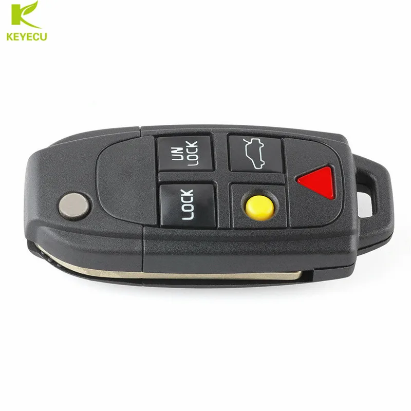 KEYECU Replacement Uncut Flip Remote Key Shell Case Fob 5 Button for VOLVO S60 S80 V70 XC70 XC90,key case,car key shell,car remote key,car key,key shell