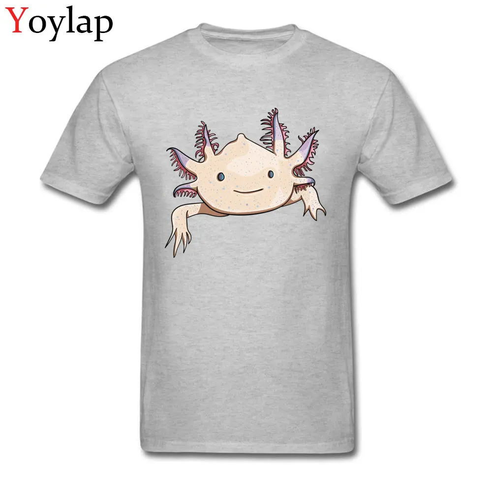 Pure Cotton Tops Shirts Axolotl Friend for Men Casual T-shirts Cool Fitted O Neck Short Sleeve Tee Shirt Top Quality grey