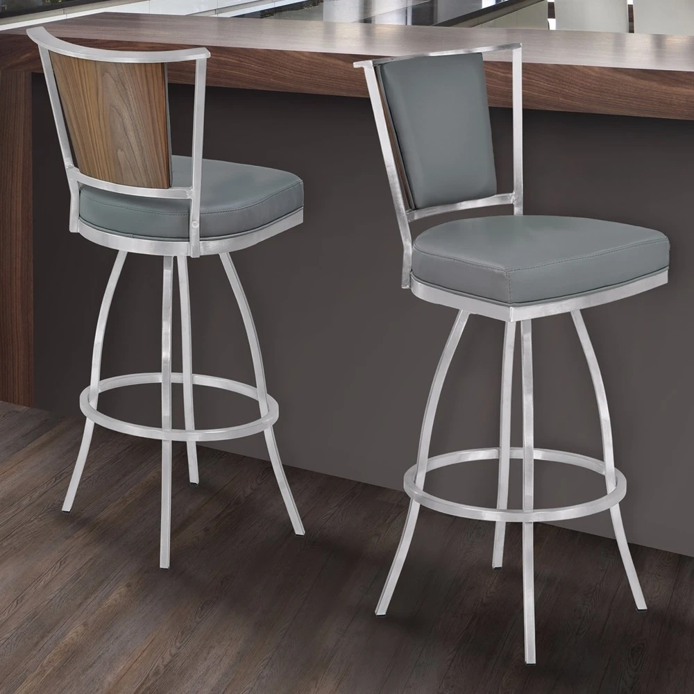 Armen Living Delhi 26 Counter Height Metal Barstool in Gray Pu (2)
