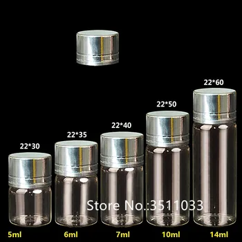 

50pcs 5ml 6ml 7ml 10ml 14ml High Quality Mini Glass Bottle Vial Small Essential Oil Bottle Sample Bottle Tube With Aluminum Cap