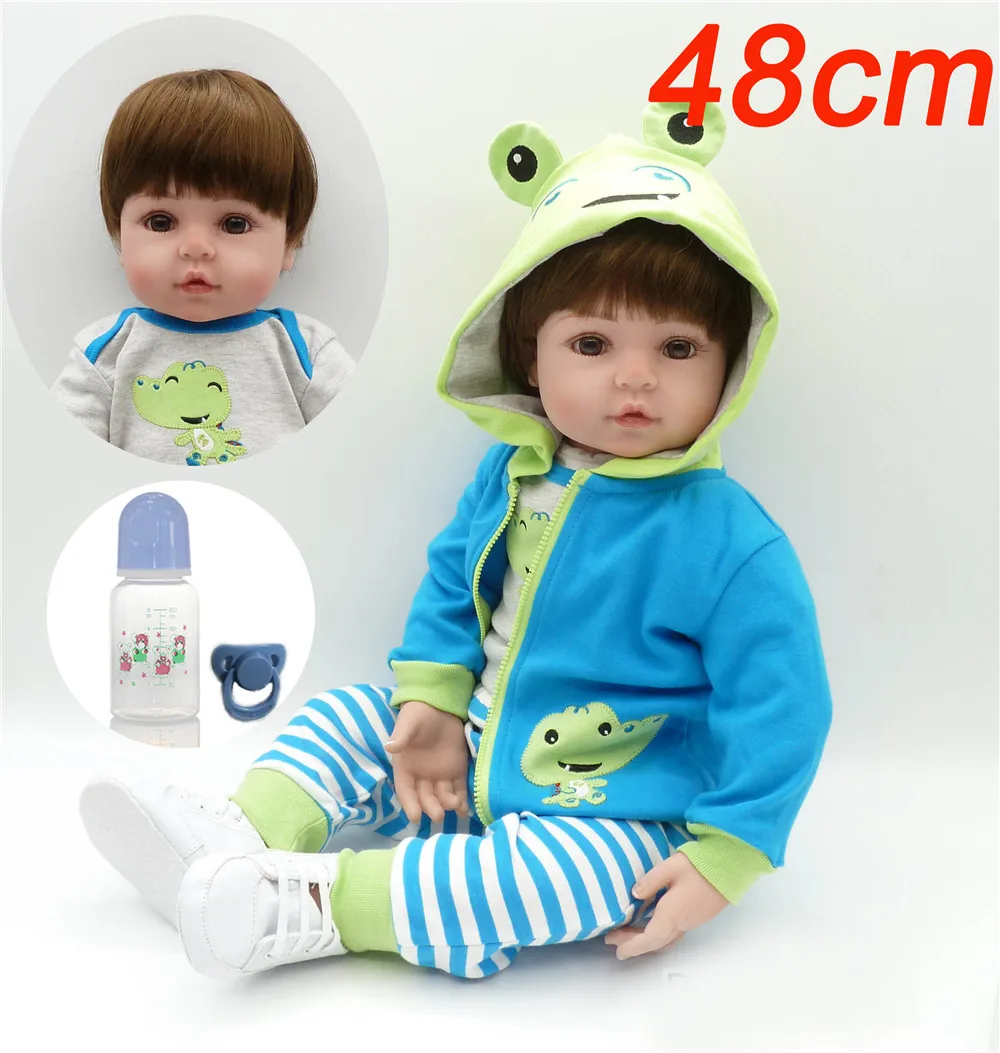 

2018 NEW Sports design 48cm Silicone Doll Reborn Baby in blue stripes Toy For baby Newborn Baby Gift For Child Bedtime model DIY