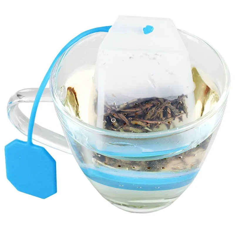 Многоразовые пищевые силиконовые чайные заварники чайные пакетики чайные ситечки рассыпной чайный лист травяной фильтр для приправ аксессуар для питья - Цвет: Blue