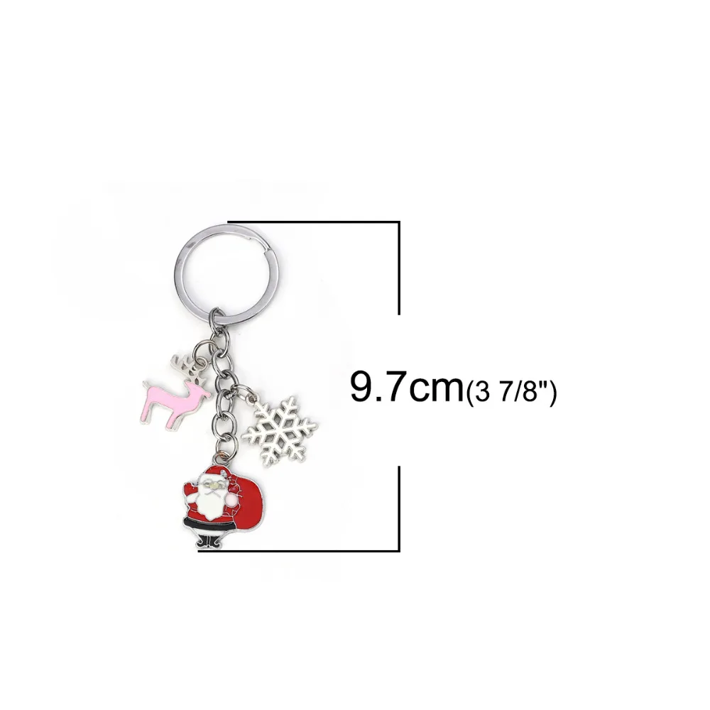 Doreen Box Keychain& Keyring Christmas Santa Claus Dull Silver Color Multicolor Green Christmas Tree Snowflake Enamel, 1 Piece