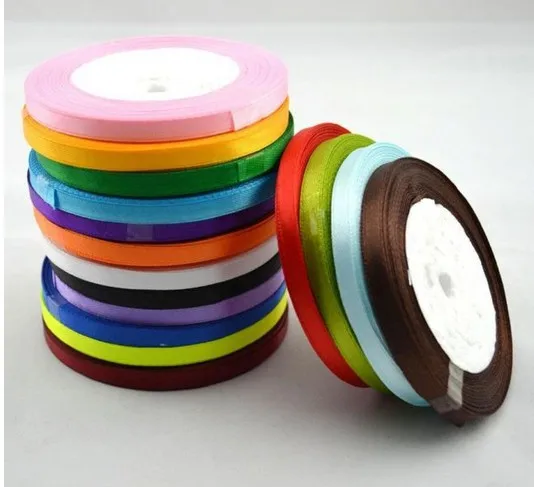 

1000pcs/lot 25yard length 6mm width double sided satin ribbon diy craft wedding party decoration 204 color u pick wa013-6mm