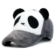 Зимняя теплая шапка для женщин, милая бейсбольная кепка с рисунком панды, Толстая шерстяная женская шапка, регулируемый размер, индивидуальная хип-хоп кепка