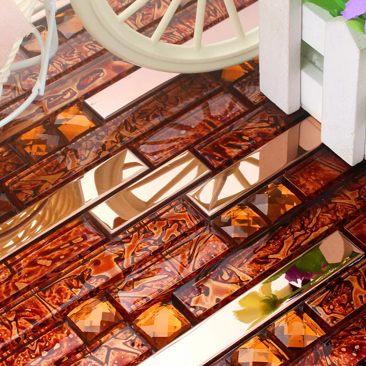 Buy red stainless steel glass mosaic tile HMGM1083C