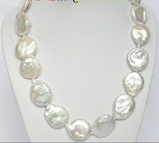 

FREE shipping> >>>NEW 26mm biggest round white coin pearls necklace 6.07 6.8 6.09