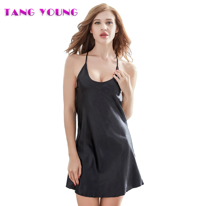 

2019 Ladies Sexy Silk Sleepwear Satin Nightgown Nightdress Slip Nighties Summer Night Dress Lace Night Gown Lingerie For Women