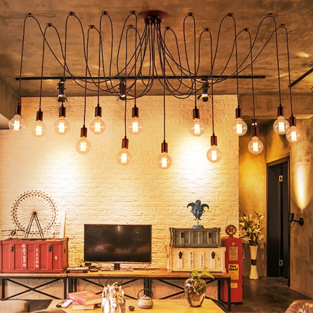 Mordern Nordic retro Edison żarówka światło Żyrandol Vintage Loft Antique regulowany DIY E27 art Spider lampa sufitowa oprawa światło -