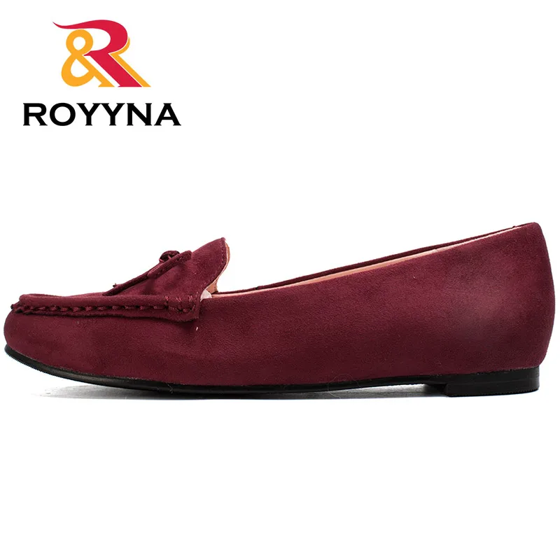 ROYYNA/сезон весна-осень; новые стильные женские туфли на плоской подошве с круглым носком; яркие; Большой размер; мягкий светильник; Удобная и прочная популярная женская обувь - Цвет: WINE RED