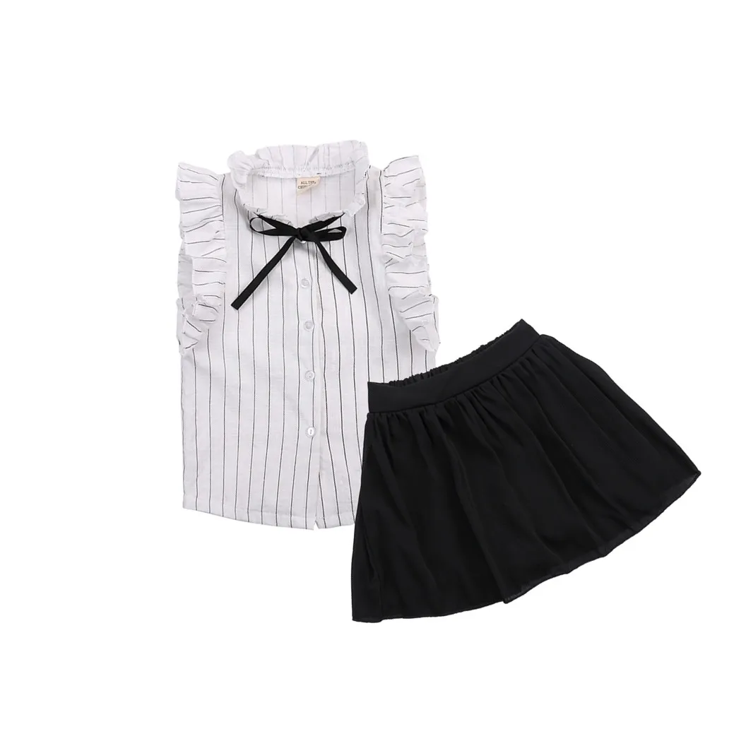 

2pcs Baby Girls Clothing Set Kids Ruffles Shirt Tops+ Short Skirts Outfits Party Dress Hot Selling Roupas Infantis Meninamenina