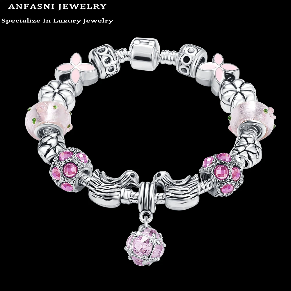 

ANFASNI Hotting Sale Charm Bracelets Antique Silver Original Handmade Crystal Charm Bracelets for Women Fashion Jewelry Gift