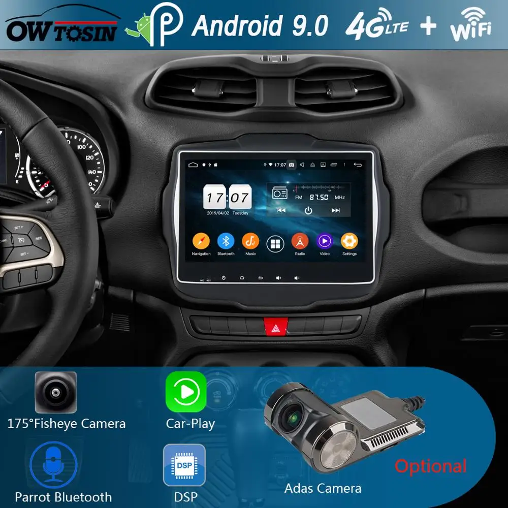 

9" IPS Octa Core 4GB RAM+64GB Android 9.0 Car DVD Player For Jeep Renegade 2016 2017 2018 GPS Radio Parrot BT Stereo DSP CarPlay