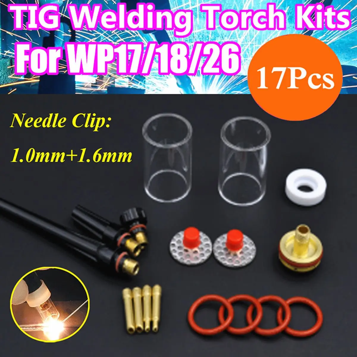17Pcs/Set TIG Welding Torch Stubby Collet Gas Lens Nozzle Glass Pryex