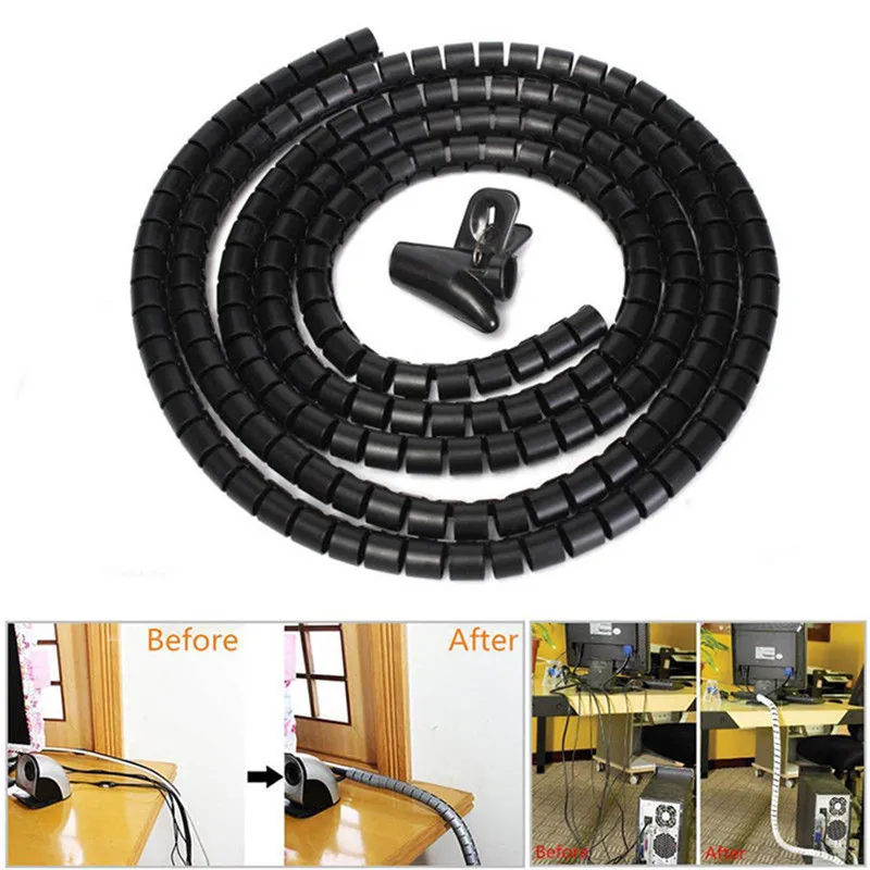 

1m 10/25mm Cable Spiral Wrap clip Tidy Cord Wire Banding Loom Storage Organizer PC TV Tool 1pc 3 Color