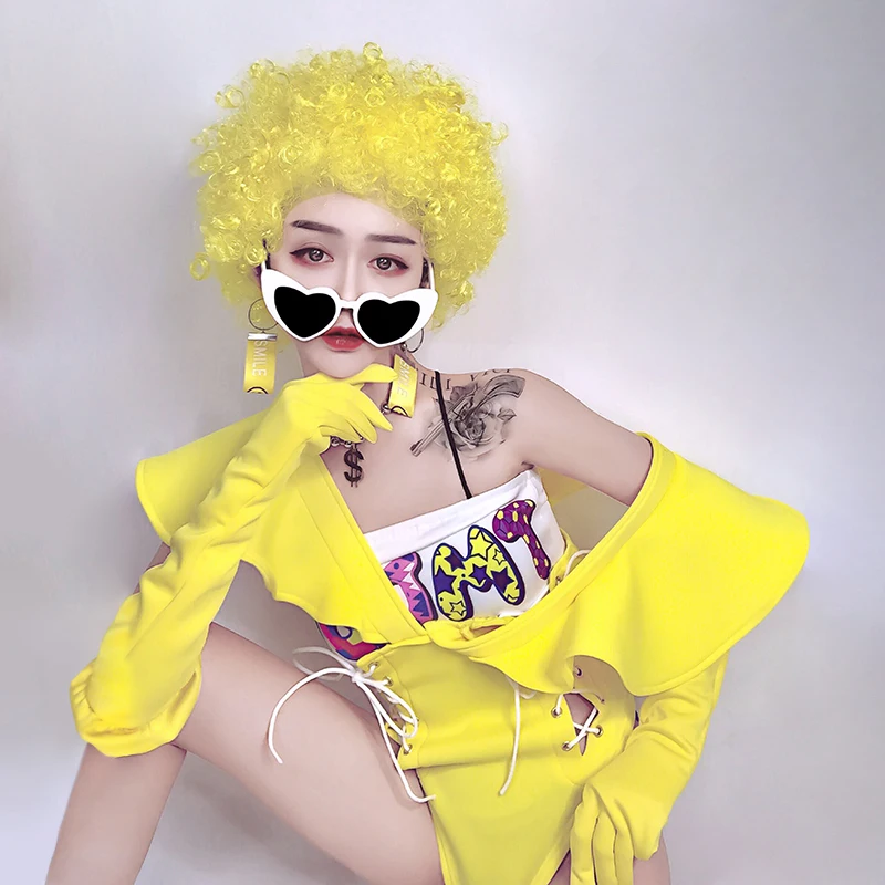Милый джазовый костюм для женщин DJ костюмы желтый костюм ночной клуб комбинезон DS Бар ведущий танец певец сценический костюм BL1490