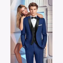 2017 slim Royal Blue Men Wedding Suits Groomsmen Jacket Slim Fit 3 Pieces smoking Tuxedo Custom mens Suit Prom Blazer Masculino