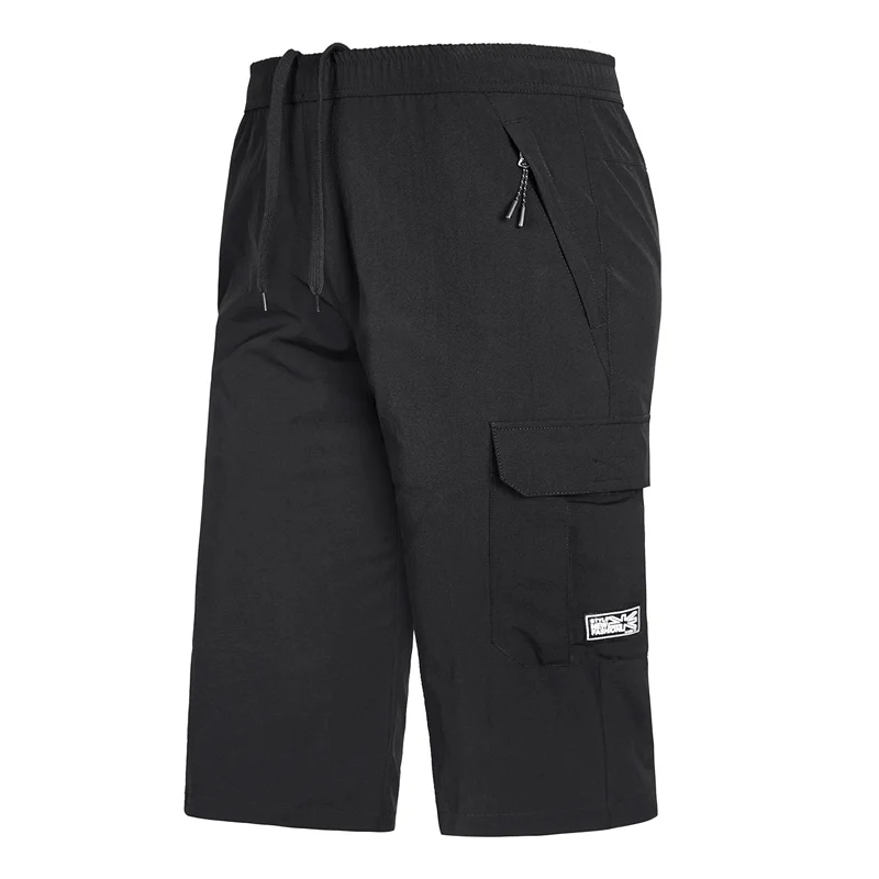 Мужские шорты Карго больших и высоких размеров, быстросохнущие, длина до колена, 7XL, 8XL, мужские пляжные шорты Бермуды, тонкие, дышащие, мужские шорты для бега, для спортзала - Цвет: black