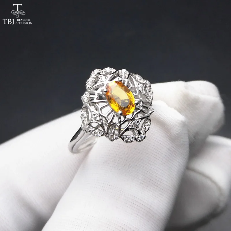 

TBJ,NaturalYellow sapphire oval 4*6mm 0.5ct gemstone elegant Ring in 925 sterling silver fine jewelry for lady with gift box