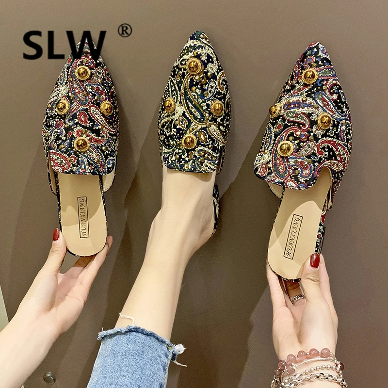 

Woman Shoes Luxury Square heel Slides Women's Slippers 2019 Loafers Socofy Low Cover Toe Designer Sliders New Soft Flat Summer