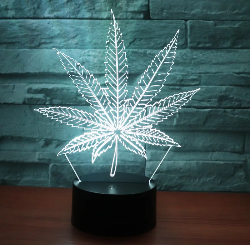 3D светодиодный светильник в виде листьев пеньки, 7 цветов, светильник для украшения дома, потрясающая визуальная Оптическая иллюзия