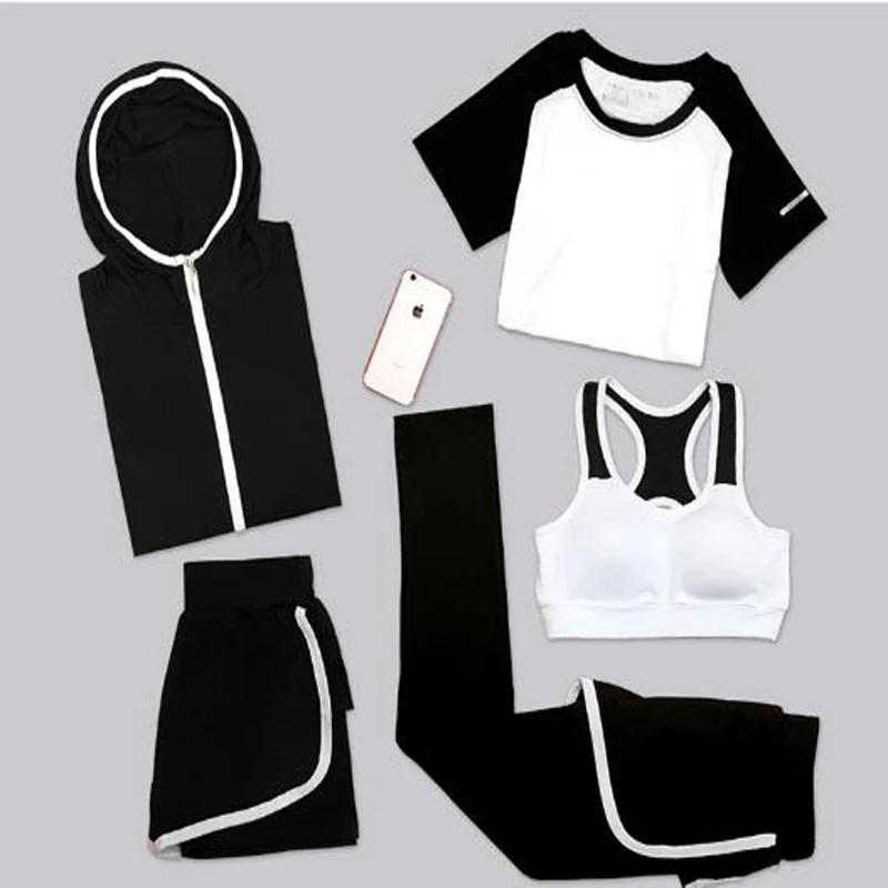 

Yoga Sets Women's 5 Pieces Activewear Set Running Suit Gym Outfit Workout Sports Wear Fitness Training Set