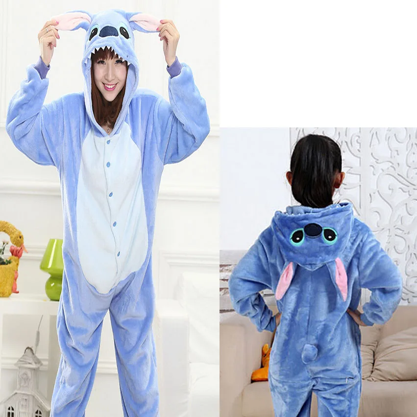 Пижама для папы и дочки одинаковые комплекты для взрослых и детей Детская ткань Пижама Косплей Семейный комплект - Цвет: Blue Stitch
