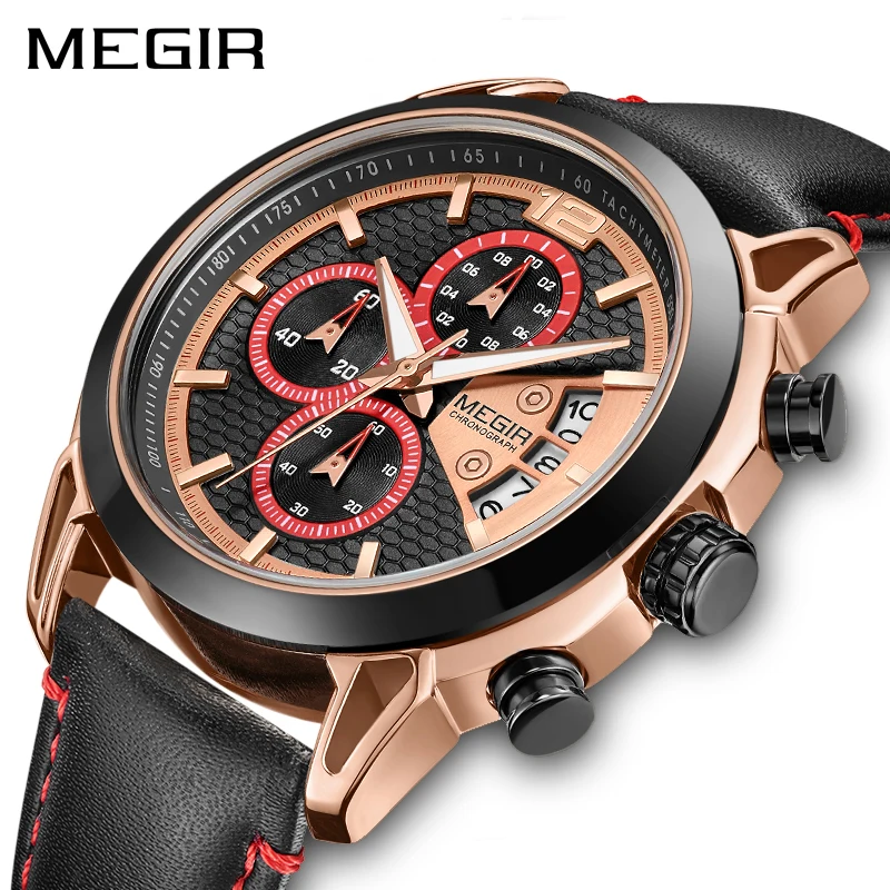 

MEGIR New Chronograph Men Quartz Watch Creative Army Military Watch Fashion Leather WristWatches Men Clock Relogio Masculino