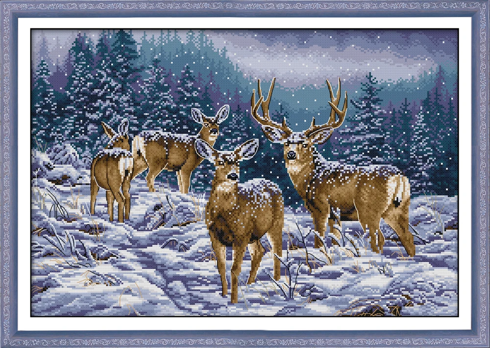 Зима олень Снег Животные декор живопись Счетный напечатанный на холсте DMC 11CT 14CT наборы для вышивки крестиком наборы для рукоделия