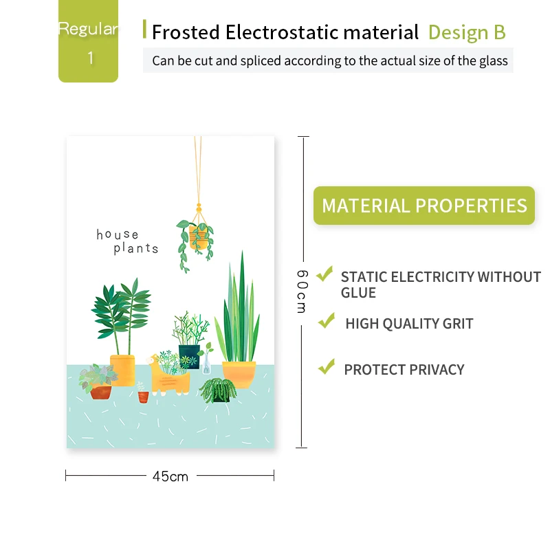 Витражная статическая пленка для окон матовая непрозрачная стеклянная наклейка домашний декор цифровая печать BLT1285 зеленые растения - Цвет: B 45X60cm