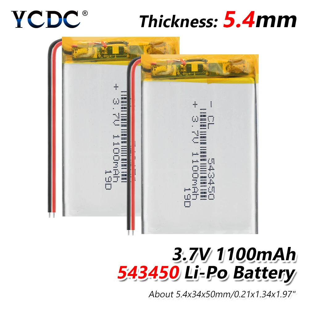 

1100 mAh 543450 3.7V Polymer Lithium Rechargeable Battery Li-ion Battery 503450 523450 for Smart Phone DVD MP3 MP4 Led Lamp