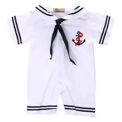 Детский комбинезон с моряком для мальчиков, костюм 2017 г. популярная одежда с короткими рукавами комбинезон в морском стиле для маленьких
