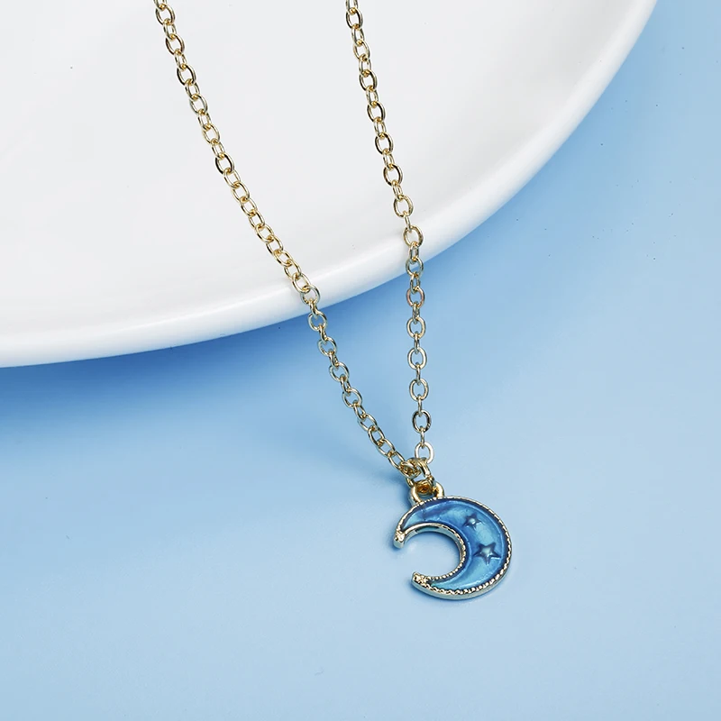 Fashion Choker Necklace Cartoon Enamel Star Moon Planet Pendant Chain Necklaces for Women Gifts Collares Collier Ketting Jewelry