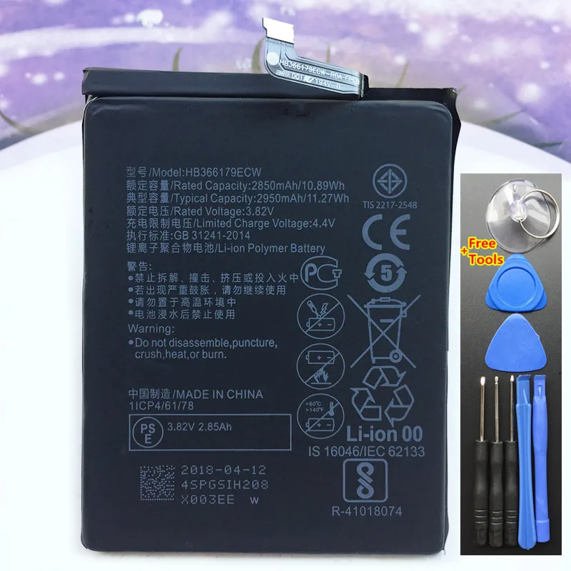 

100% New HB366179ECW Real 2950mAh Battery For Huawei Nova 2 Nova2 PIC-AL00 PIC-TL00 PIC-L29 PIC-LX9 PIC-L09 Batteries +Tools