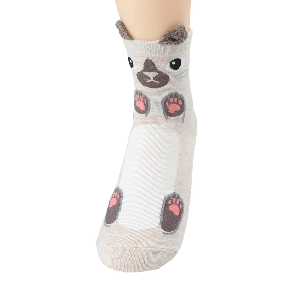 Носки с героями мультфильмов носки для девочек с изображением кота и животных с объемными ушками животных хлопковые женские зимние повседневные теплые носки средней длины - Цвет: beige