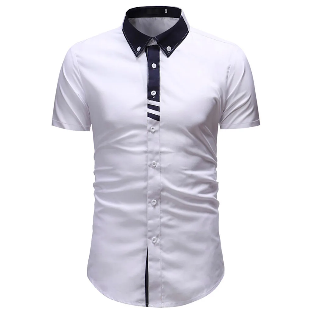 الرجال قميص أزياء بلون الذكور عارضة قصيرة الأكمام قميص الأزياء الكلاسيكية شخصية