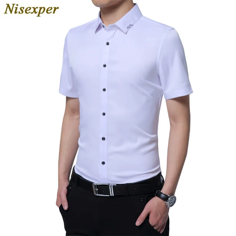 

2019 New Men Dress Shirts Man Fashion Short Sleeve Slim Fit Good Quality Solid Male Social Shirt Plus Size 5XL