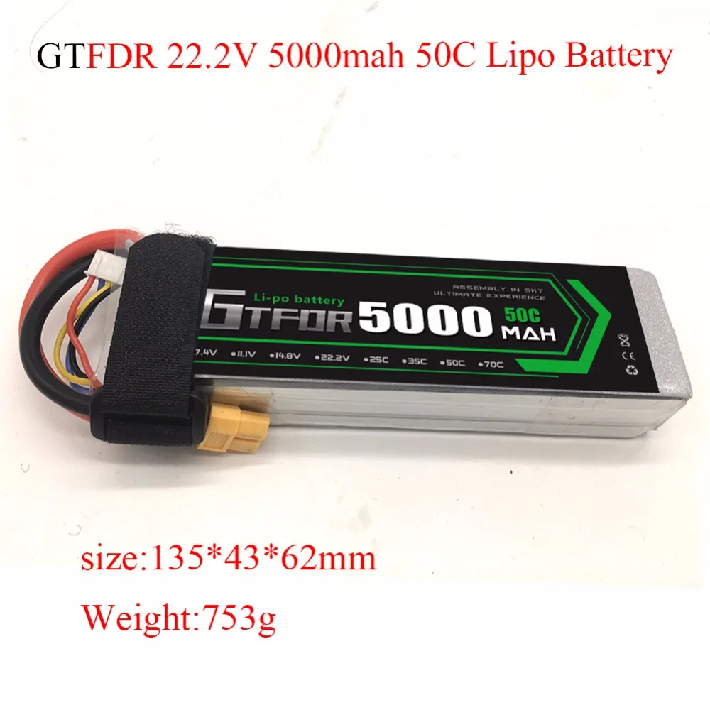 

GTFDR Power 22.2V 5000mAh 6S 50C Lipo Battery for RC Racing Drone Helicopter Models Toys Power Spare Part