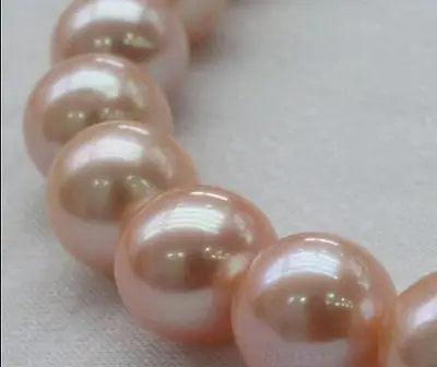 

Free shipping Jew3118 12-14mm natural south sea genuine gold pink round pearl necklace