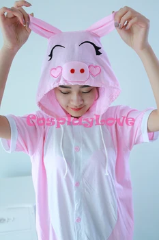 

Pink Pig Animal Summer Cotton Hoodie Pajamas Costume Cosplay Onesies Sleepwear Cartoon Sleepsuit For Boys Girls Adults